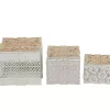 White Metal and Carved Wood Boxes, Set of 3