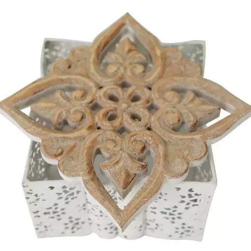 White Metal and Carved Wood Boxes, Set of 3
