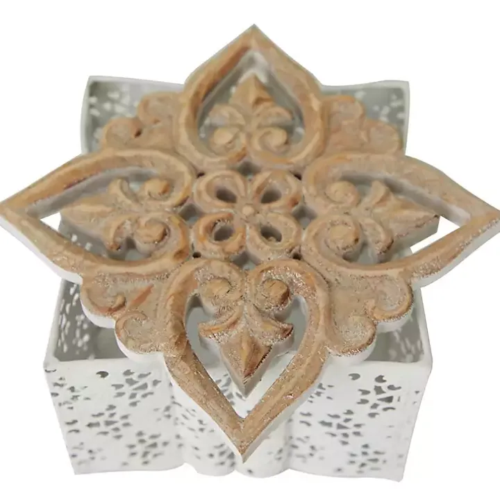 White Metal and Carved Wood Boxes, Set of 3