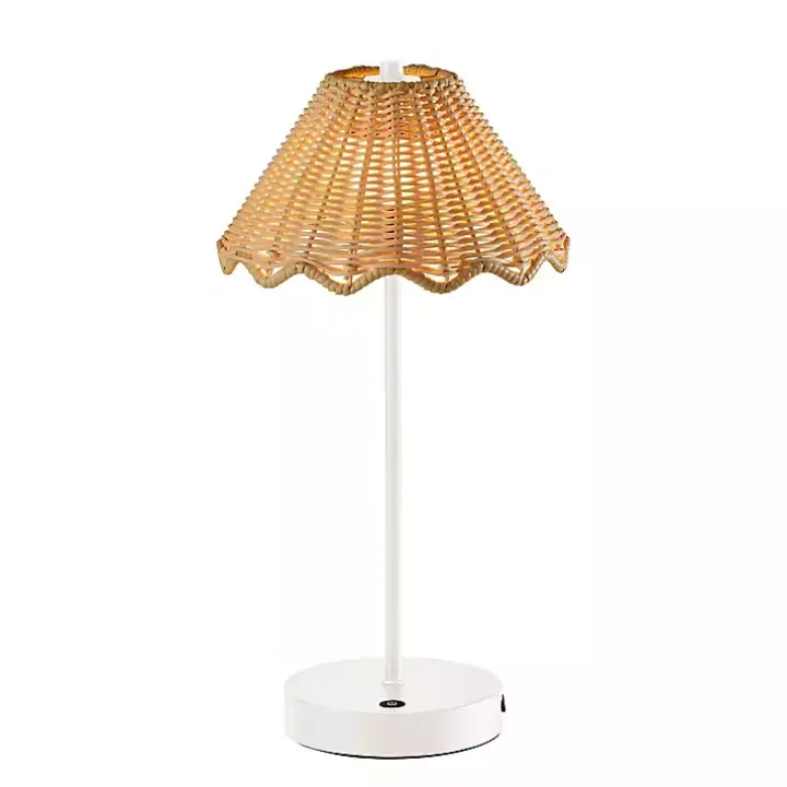 White Metal Scalloped Shade Cordless Table Lamp