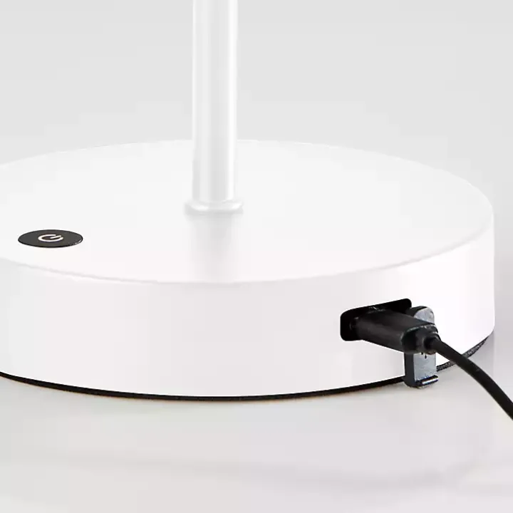 White Metal Scalloped Shade Cordless Table Lamp