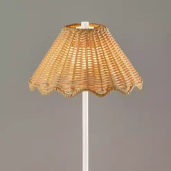 White Metal Scalloped Shade Cordless Table Lamp