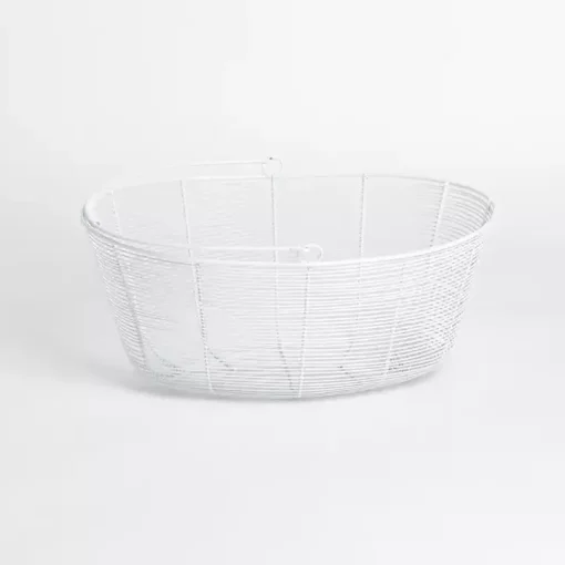 White Metal Wire Basket with Handle
