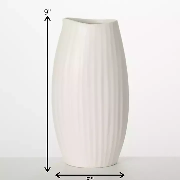 White Modern Ribbed Ceramic Vase