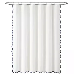 White Navy Scalloped Coastal Shower Curtain