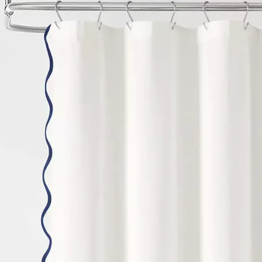 White Navy Scalloped Coastal Shower Curtain