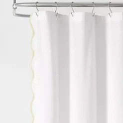 White Neutral Scalloped Coastal Shower Curtain