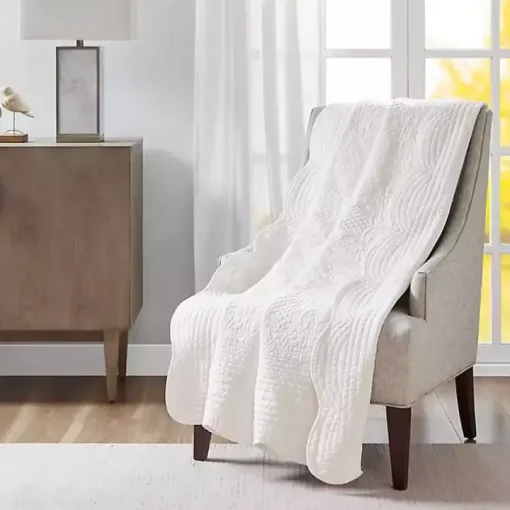White Oversized Quilted Scalloped Edge Throw