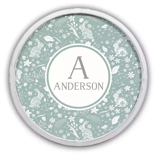 White Personalized Blue Bunnies Wall Plaque