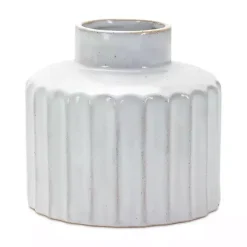 White Porcelain Ribbed Vases, Set of 2