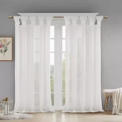 White Rosette Tab Top Curtain Panel, 63 in.
