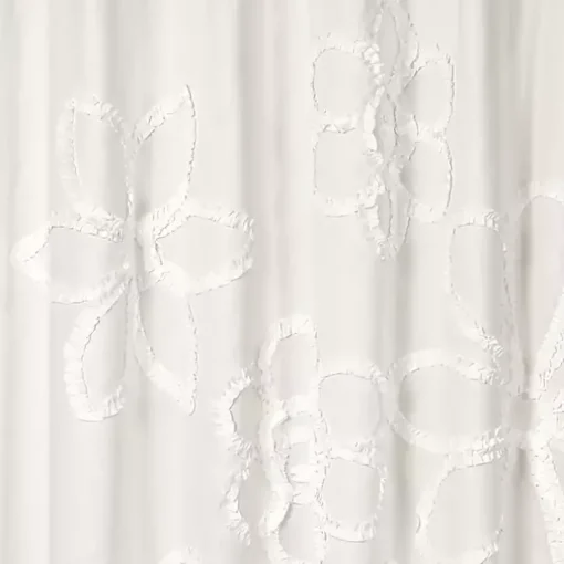 White Ruffle Flower Shower Curtain