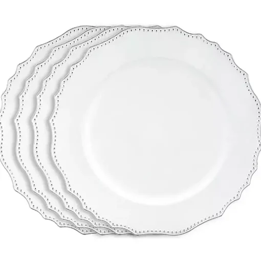 White Scalloped Beaded Rim Chargers, Set of 4