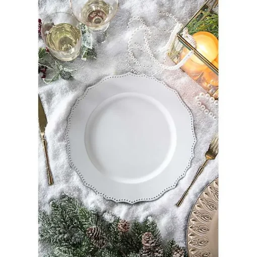 White Scalloped Beaded Rim Chargers, Set of 4