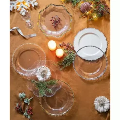 White Scalloped Beaded Rim Chargers, Set of 4