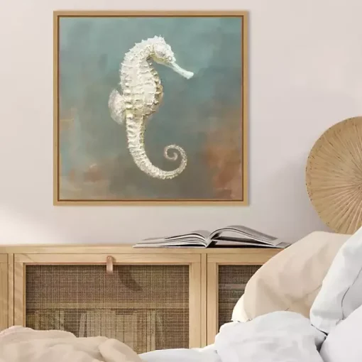 White Seahorse Framed Canvas Art Print