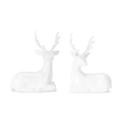 White Sitting Reindeer Statues, Set of 12