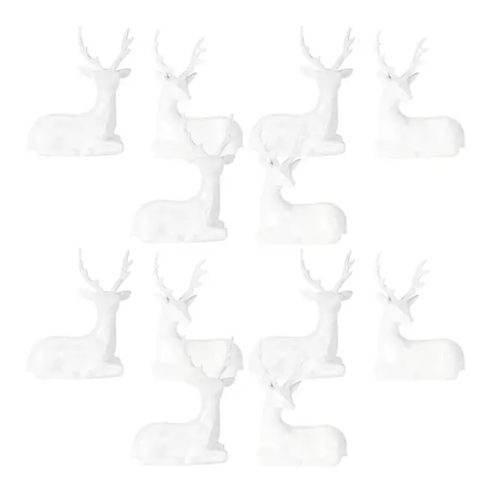 White Sitting Reindeer Statues, Set of 12