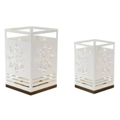 White Snowflake Cutout Candle Holders, Set of 2