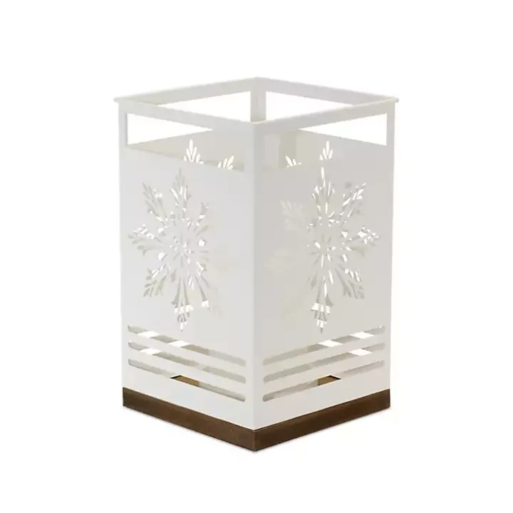 White Snowflake Cutout Candle Holders, Set of 2