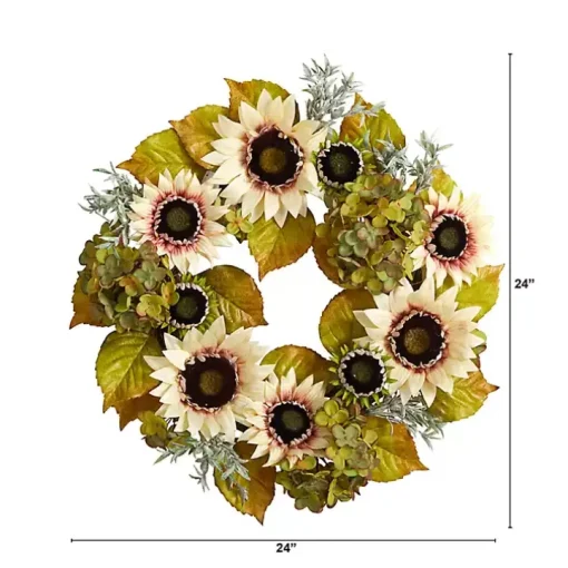 White Sunflowers and Hydrangeas Harvest Wreath