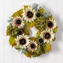 White Sunflowers and Hydrangeas Harvest Wreath