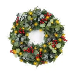 White Tip Pinecone and Eucalyptus Pre-Lit Wreath