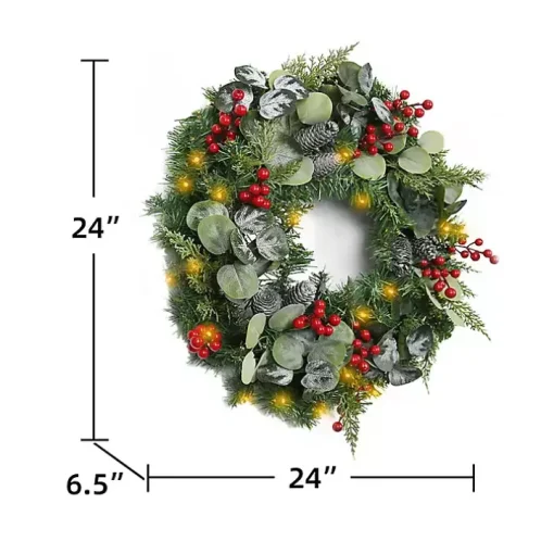 White Tip Pinecone and Eucalyptus Pre-Lit Wreath