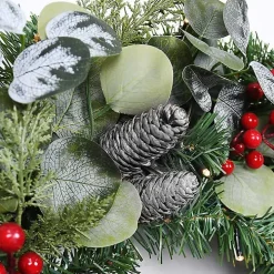 White Tip Pinecone and Eucalyptus Pre-Lit Wreath