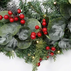 White Tip Pinecone and Eucalyptus Pre-Lit Wreath