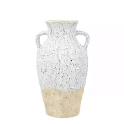 White Two-Tone Ceramic Jug Vase with Handles