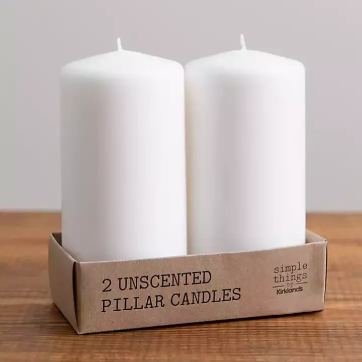 White Unscented Pillar Candles, Set of 2