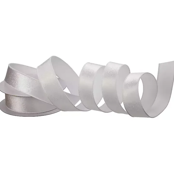 White Velvet Dupioni 10 yard Christmas Ribbon