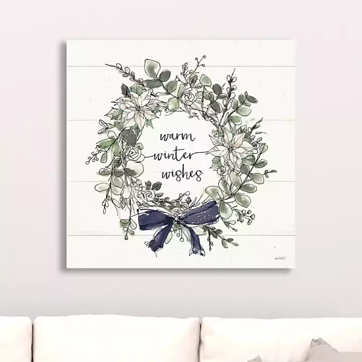 White Warm Winter Wishes Wreath Canvas Art Print