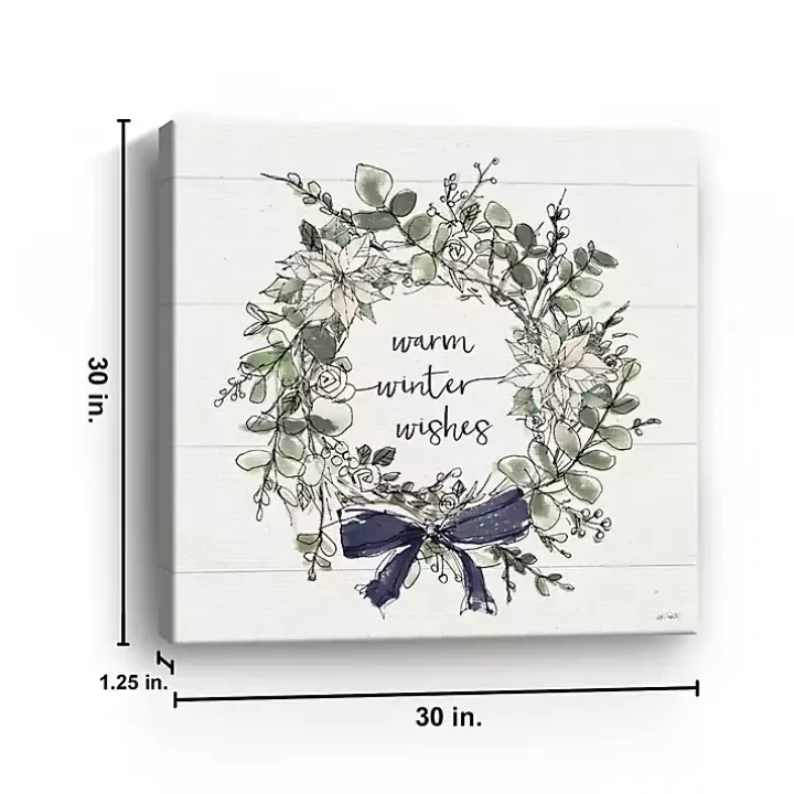 White Warm Winter Wishes Wreath Canvas Art Print