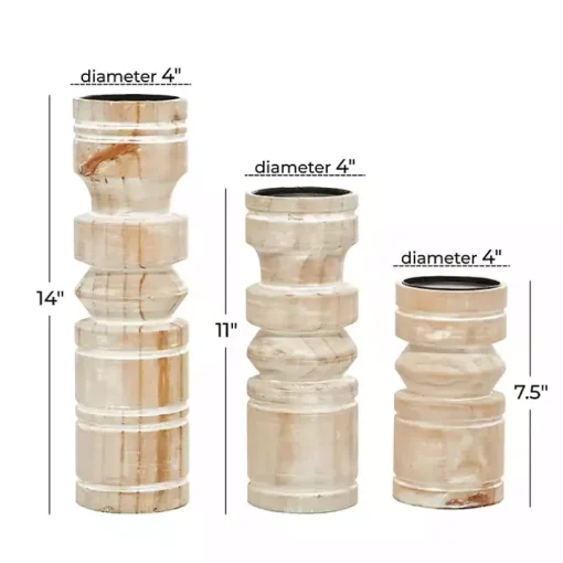 White Washed Wood Column Candle Holders, Set of 3