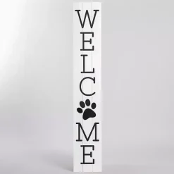 White Welcome Paw Print Porch Board