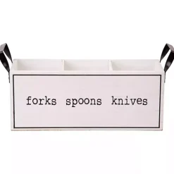 White Wood and Black Metal Handles Utensil Caddy
