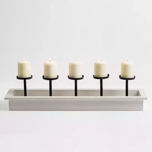 White Wood and Metal Pillar Candle Runner