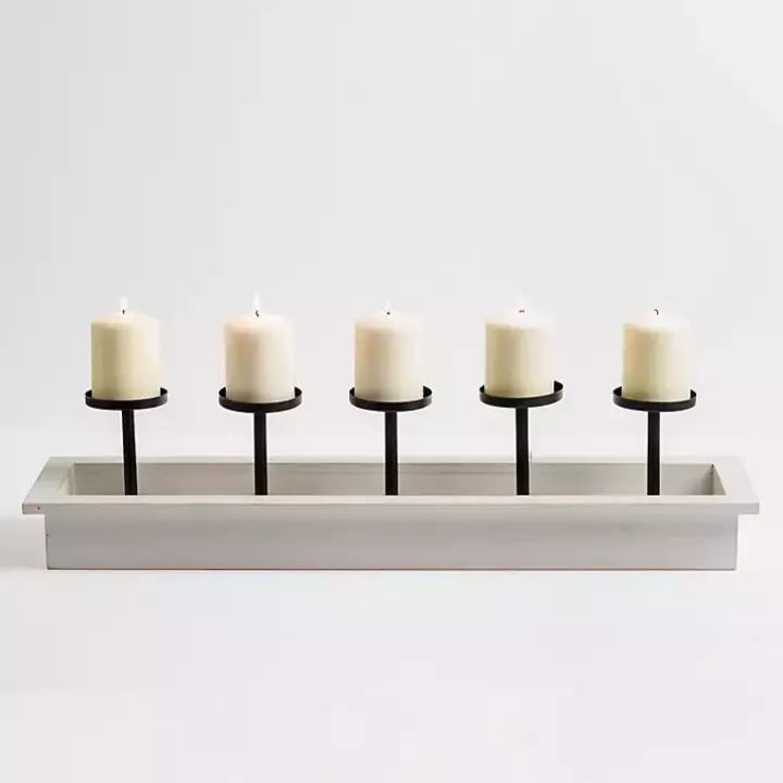 White Wood and Metal Pillar Candle Runner
