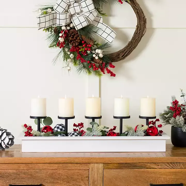White Wood and Metal Pillar Candle Runner