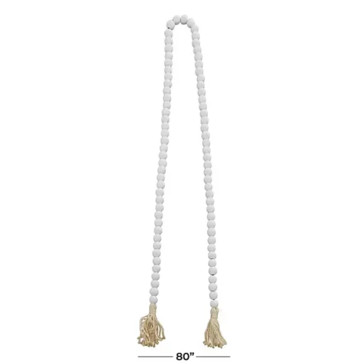 White Wood Beaded Tassel Garland