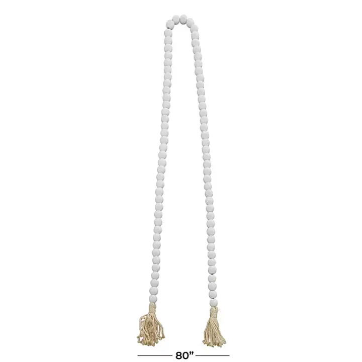 White Wood Beaded Tassel Garland