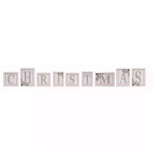 White Wood Christmas Letter Blocks, Set of 9