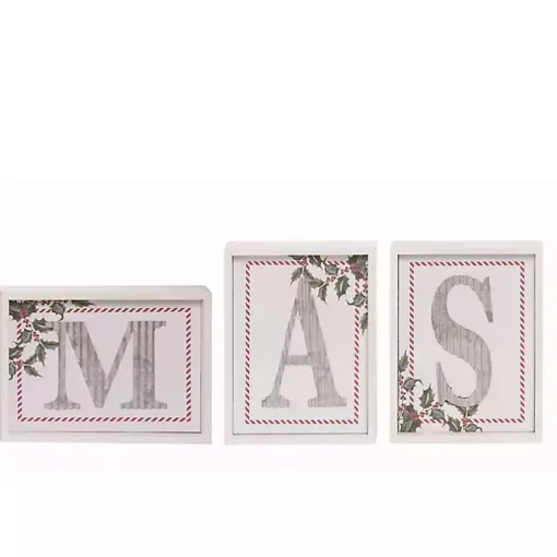 White Wood Christmas Letter Blocks, Set of 9