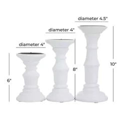 White Wood Column Pillar Candle Holders, Set of 3