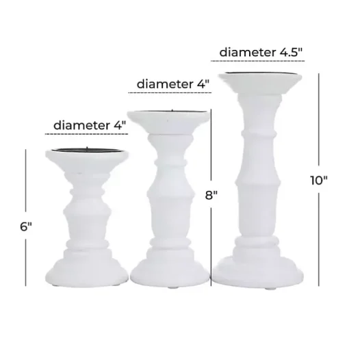White Wood Column Pillar Candle Holders, Set of 3