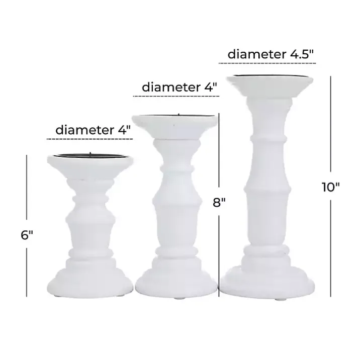 White Wood Column Pillar Candle Holders, Set of 3