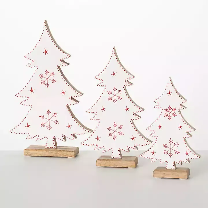 White Woodland Snowflake Christmas Trees, Set of 3