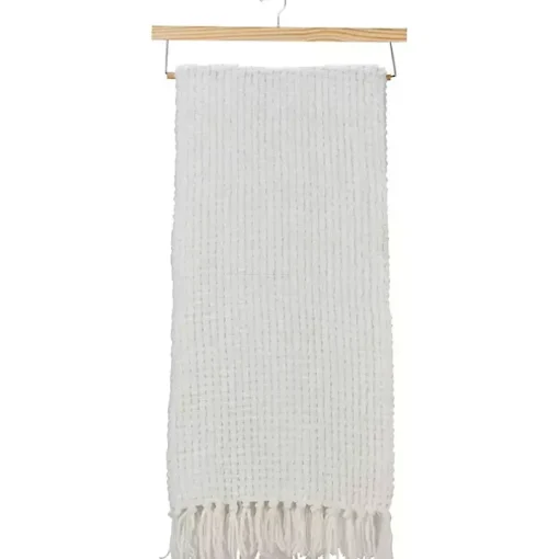 White Woven Waffle Knit Chenille Throw